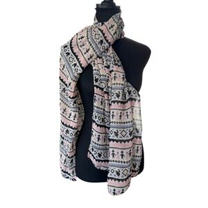 Pink Blue Geometric Novelty Cowboy Print Scarf Lightweight Sheer Shawl Wrap